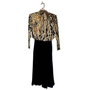Vintage 80s Positive Attitude Animal Print Mock Neck Midi Dress with Black Skirt